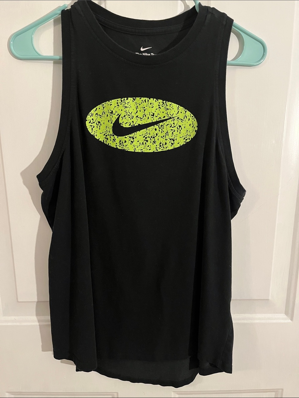 Nike Women’s Black Muscle Tank with Neon Yellow-Green Swoosh